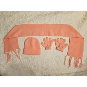 Chic Girls Pink Knit Winter Set Beanie Hat Gloves & Scarf Bundle Cold Snow Days